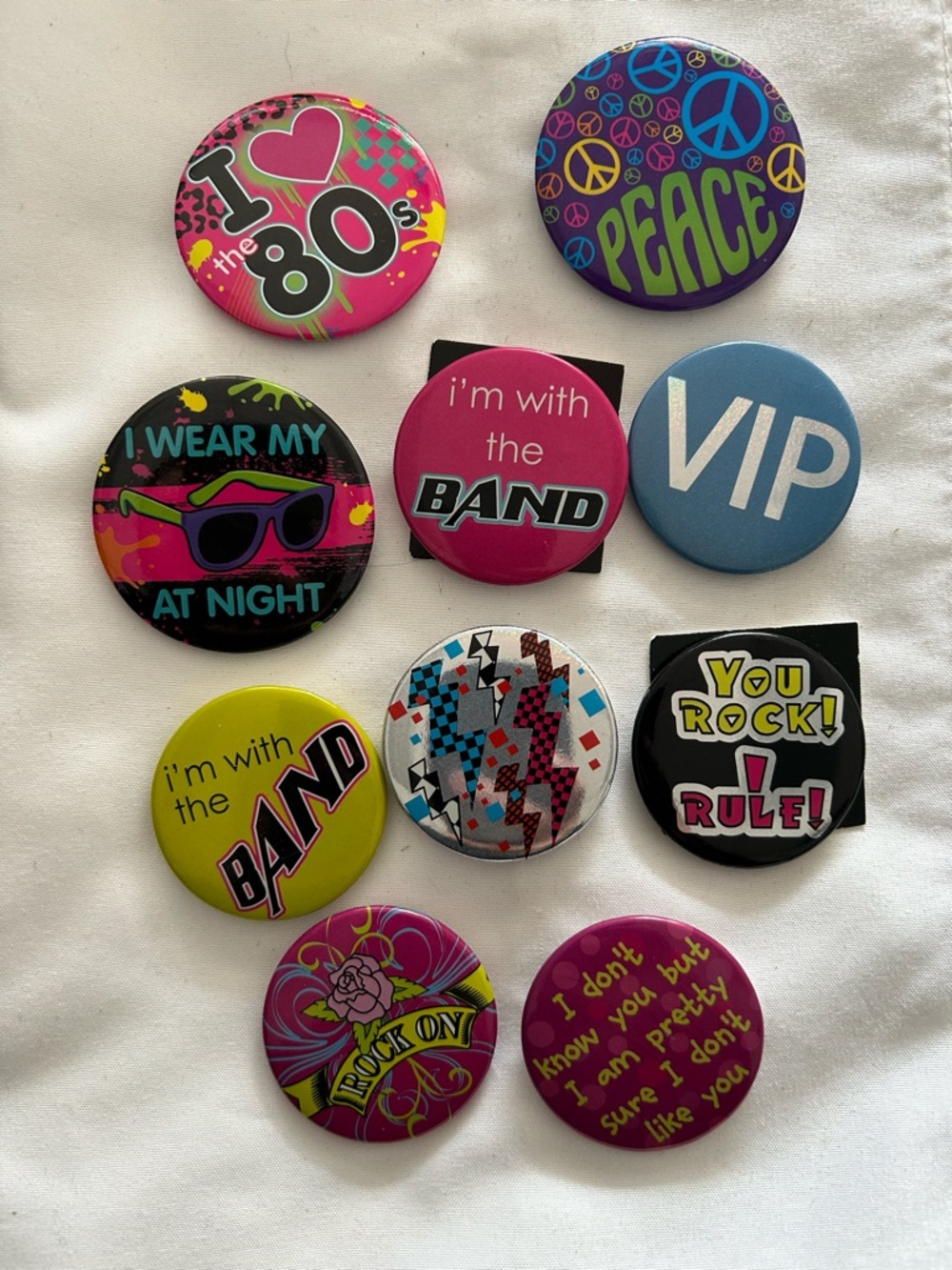 Colorful Assorted Retro Pinback Button Badge Lot - 10 Pieces